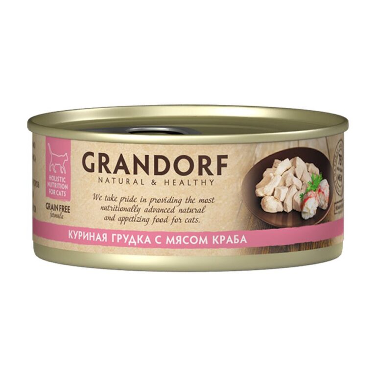 Корм для кошек GRANDORF Куриная грудка с мясом краба банка 70г — цена и наличие Корм для кошек GRANDORF Куриная грудка с мясом краба банка 70г