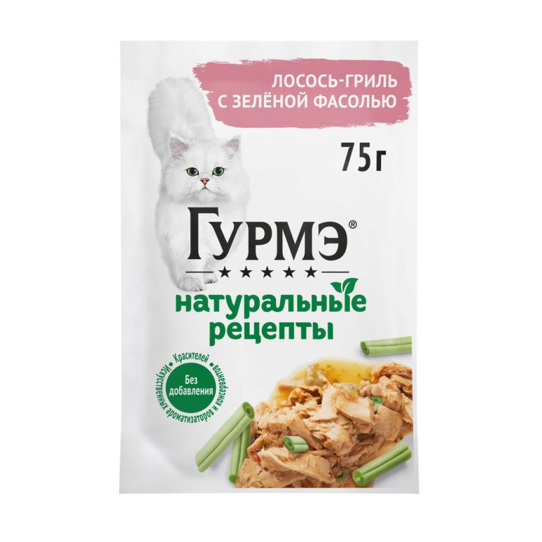 Корм для кошек ГУРМЭ Натуральные рецепты с лососем-гриль и зеленой фасолью пауч 75г Корм для кошек ГУРМЭ Натуральные рецепты с лососем-гриль и зеленой фасолью пауч 75г