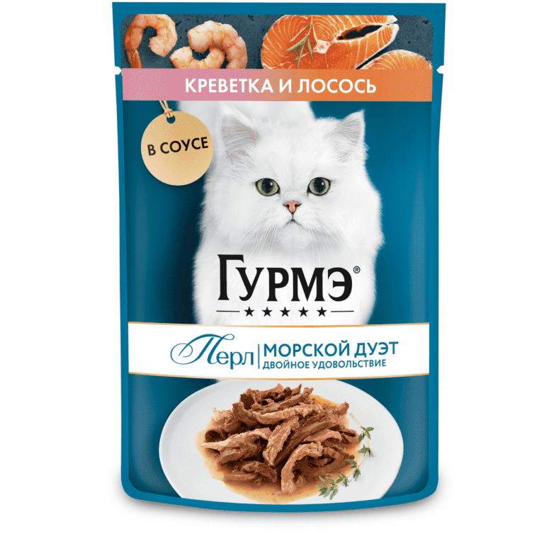 Корм для кошек ГУРМЭ Перл Морской Дуэт с креветкой и лососем в соусе пауч 75г