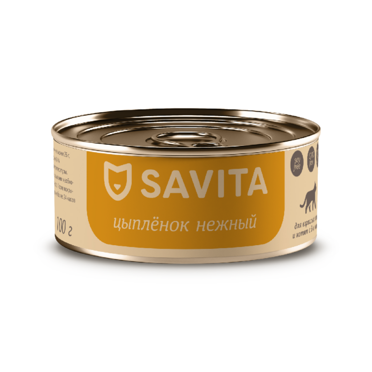 Корм для кошек и котят SAVITA Цыпленок нежный банка 100г
