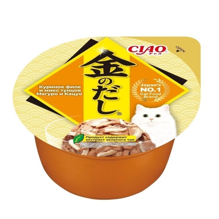 Корм для кошек INABA Ciao Kinnodashi cup Куриное филе и микс тунцов Магуро и Кацуо ламист. 70г