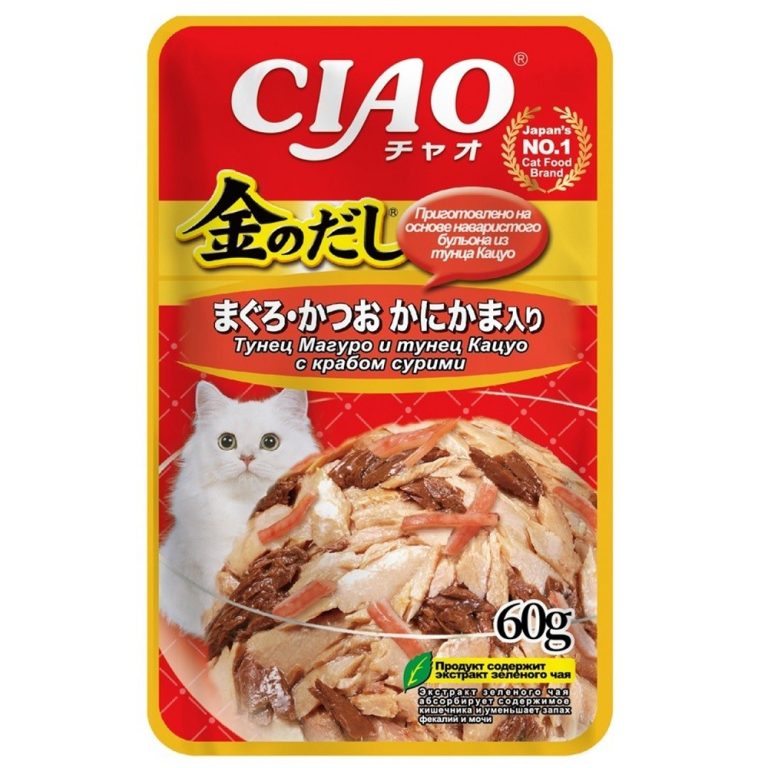 Корм для кошек INABA Ciao Kinnodashi тунец Магуро и тунец Кацуо с крабом сурими пауч 60г