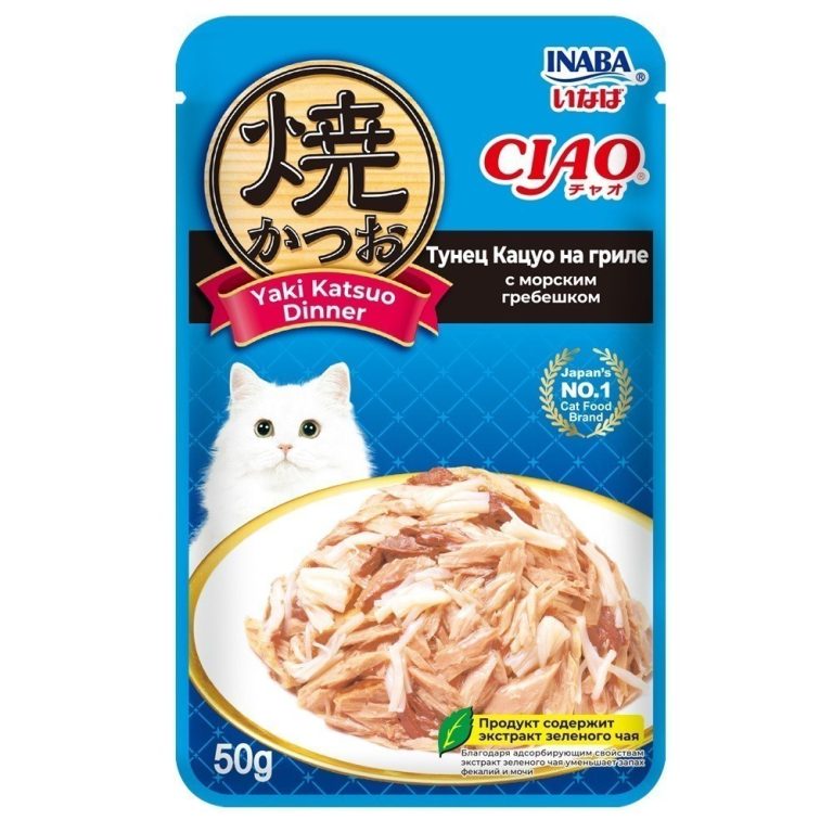 Корм для кошек INABA Ciao Yaki Katsuo Dinner Тунец Кацуо на гриле с морским гребешком пауч 50г Корм для кошек INABA Ciao Yaki Katsuo Dinner Тунец Кацуо на гриле с морским гребешком пауч 50г