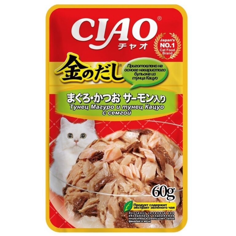 Корм для кошек INABA Kinnodashi тунец Магуро с тунцом Кацуо и семгой пауч 60г