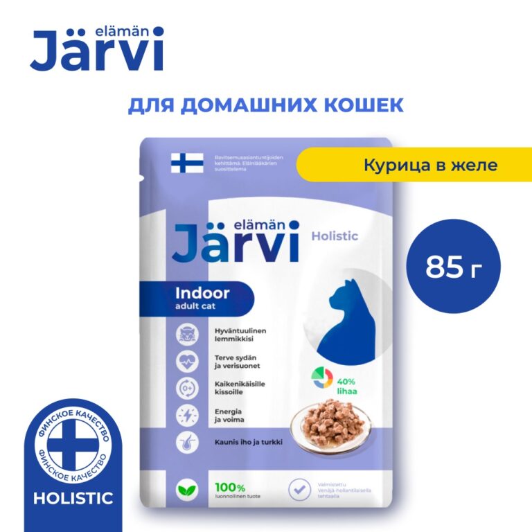 Корм для кошек JARVI для домашних, кусочки в желе, курица пауч 85г