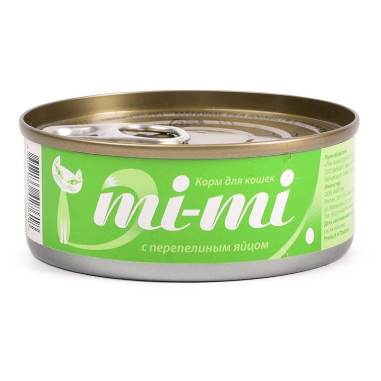 Корм для кошек Mi-mi с перепелиным яйцом банка 80г Корм для кошек Mi-mi с перепелиным яйцом банка 80г