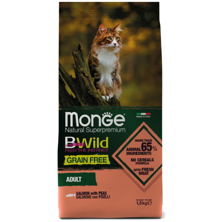 Корм для кошек Monge Cat BWild Grain Free лосось сух. 1,5кг — цена и наличие Корм для кошек Monge Cat BWild Grain Free лосось сух. 1,5кг