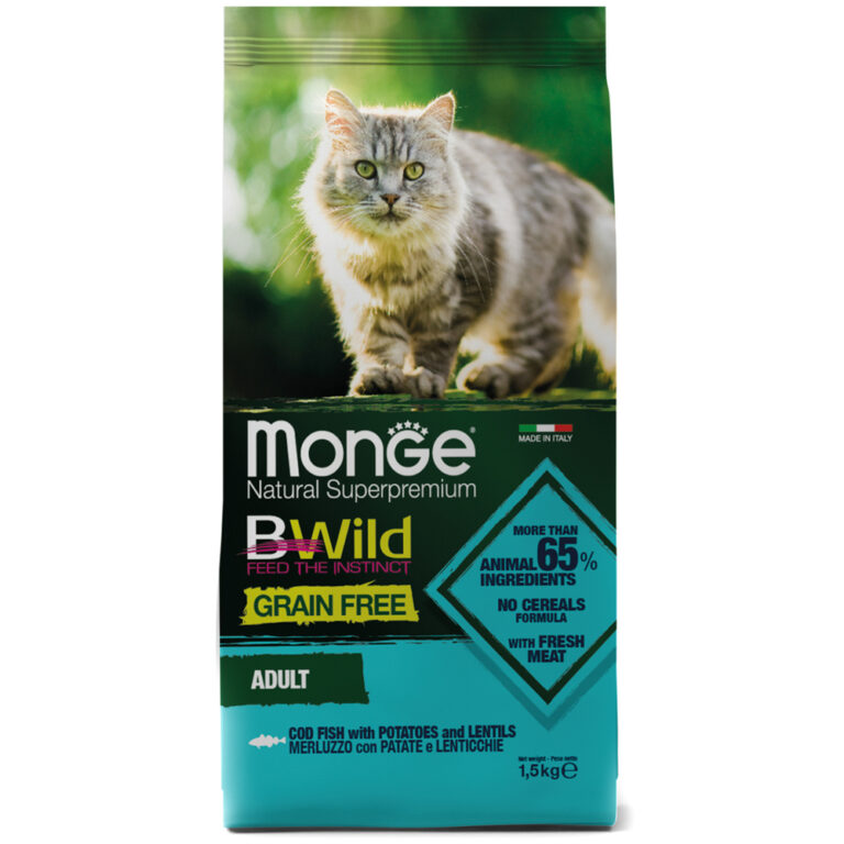 Корм для кошек Monge Cat BWild Grain Free треска сух. 1,5кг