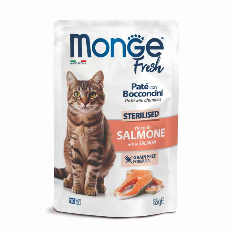 Корм для кошек Monge Cat Fresh для стерилизованных, с лососем пауч 85г — цена и наличие Корм для кошек Monge Cat Fresh для стерилизованных, с лососем пауч 85г