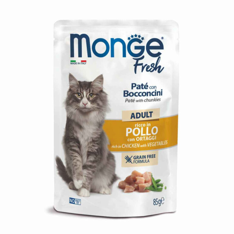 Корм для кошек Monge Cat Fresh паштет с кусочками курицы и овощами пауч 85г — цена и наличие Корм для кошек Monge Cat Fresh паштет с кусочками курицы и овощами пауч 85г