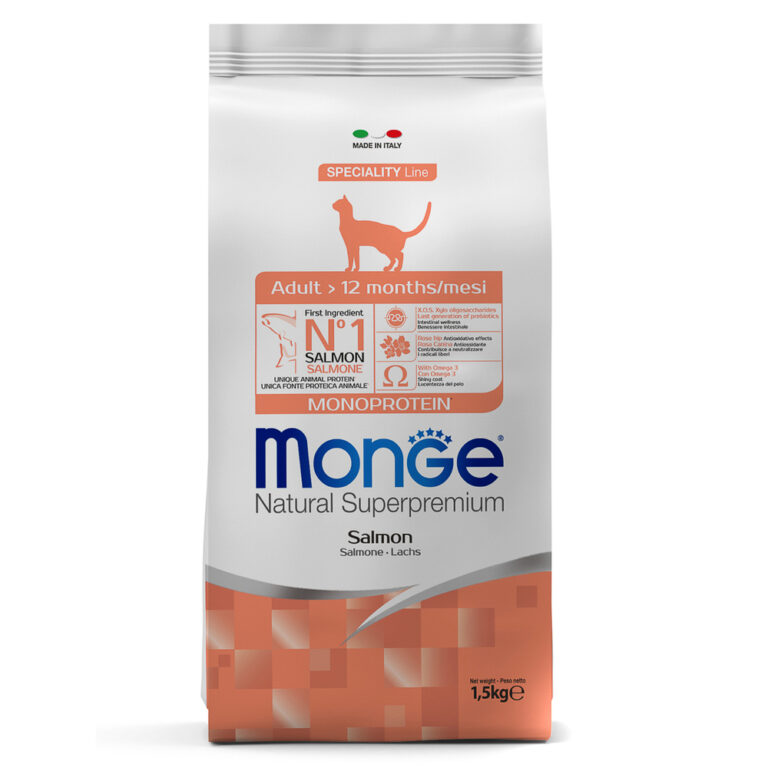 Корм для кошек Monge Cat лосось сух. 1,5кг — цена и наличие Корм для кошек Monge Cat лосось сух. 1,5кг