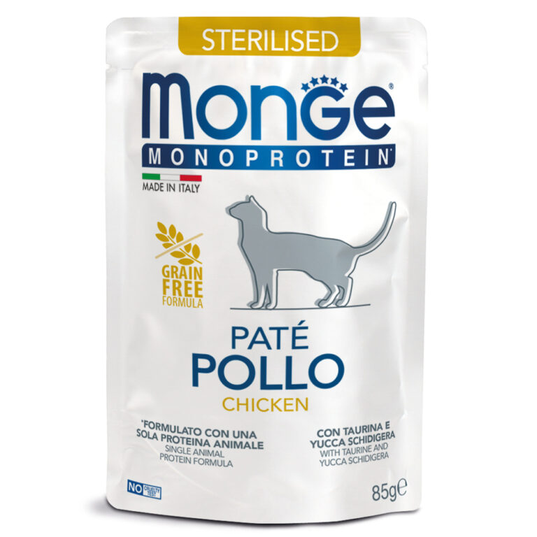 Корм для кошек Monge Cat Monoprotein для стерилизованных, из курицы, пауч 85г Корм для кошек Monge Cat Monoprotein для стерилизованных, из курицы, пауч 85г
