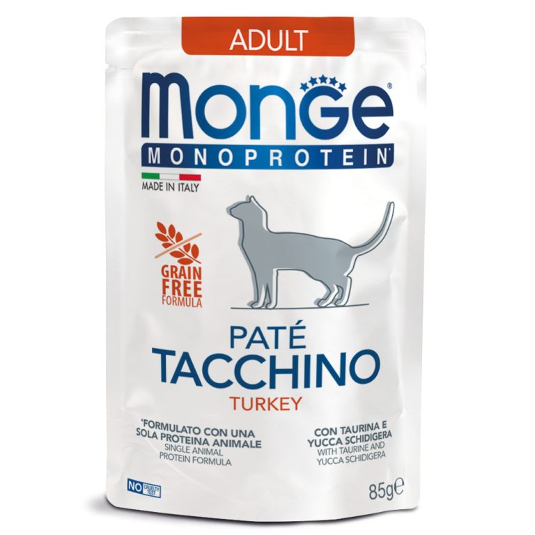 Корм для кошек Monge Cat Monoprotein из индейки, пауч 85г Корм для кошек Monge Cat Monoprotein из индейки, пауч 85г