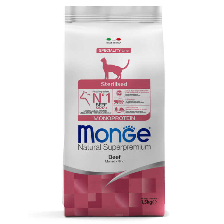 Корм для кошек Monge Cat Speciality Line Monoprotein Sterilised для стерилизованных, говядина, сух. 1,5кг