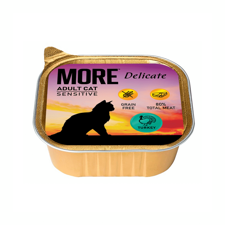 Корм для кошек MORE Delicate для чувствительного пищеварения, паштет с индейкой ламист. 100г Корм для кошек MORE Delicate для чувствительного пищеварения, паштет с индейкой ламист. 100г