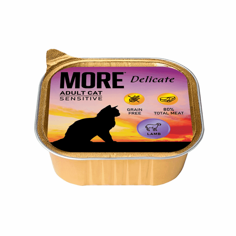Корм для кошек MORE Delicate для чувствительного пищеварения, паштет с ягненком ламист. 100г — цена и наличие Корм для кошек MORE Delicate для чувствительного пищеварения, паштет с ягненком ламист. 100г