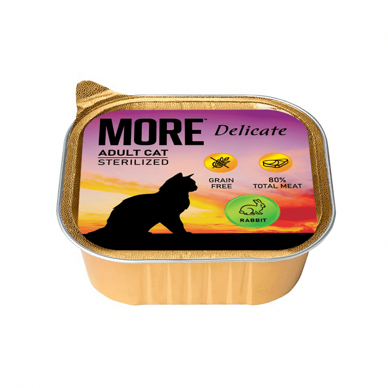 Корм для кошек MORE Delicate для стерилизованных, паштет с кроликом ламист. 100г Корм для кошек MORE Delicate для стерилизованных, паштет с кроликом ламист. 100г
