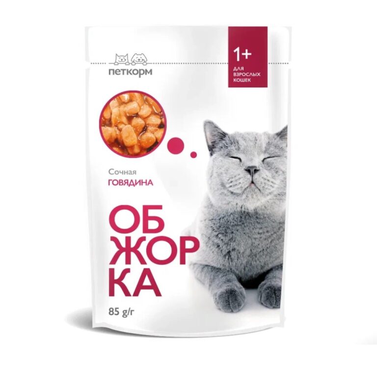 Корм для кошек ОБЖОРКА кусочки в соусе с говядиной пауч 85г