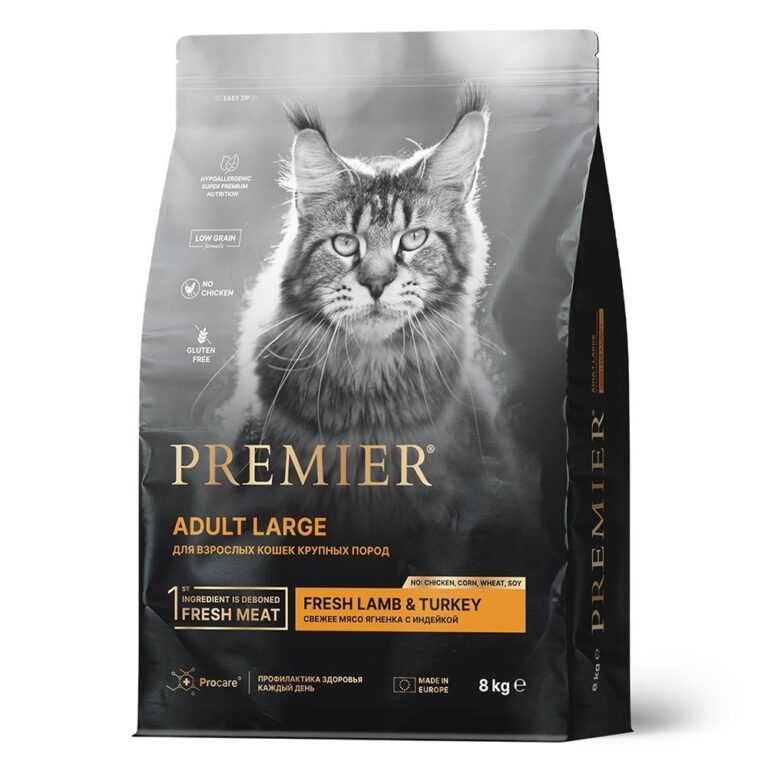 Корм для кошек PREMIER Cat для крупных пород, свежее мясо ягненка с индейкой сух. 8кг Корм для кошек PREMIER Cat для крупных пород, свежее мясо ягненка с индейкой сух. 8кг