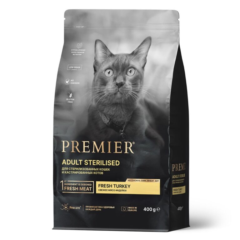 Корм для кошек PREMIER Cat для стерилизованных, свежее мясо индейки сух. 400г — цена и наличие Корм для кошек PREMIER Cat для стерилизованных, свежее мясо индейки сух. 400г
