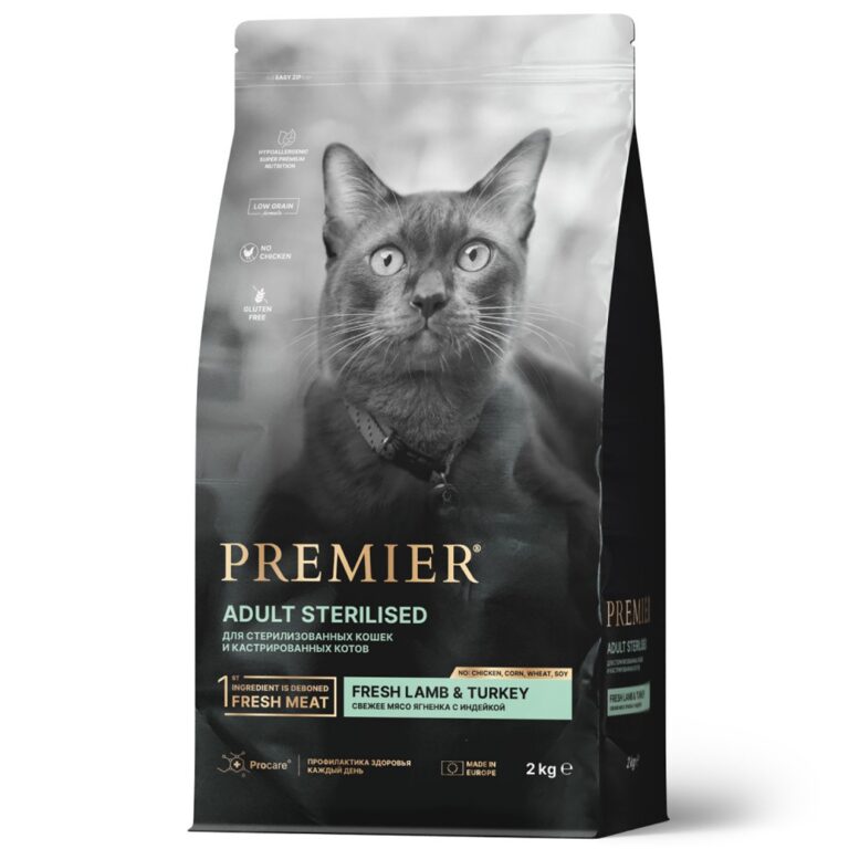Корм для кошек PREMIER Cat для стерилизованных, свежее мясо ягненка с индейкой сух. 2кг