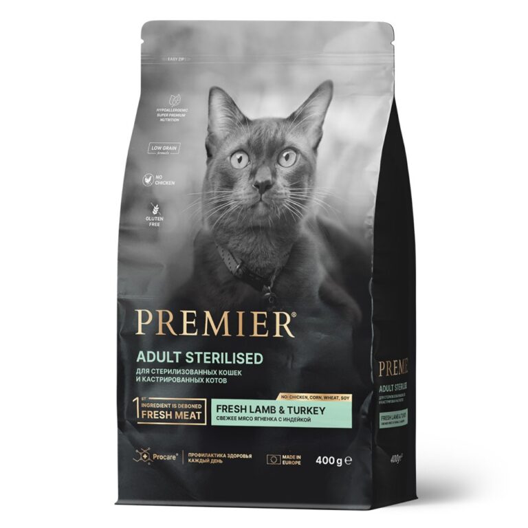 Корм для кошек PREMIER Cat для стерилизованных, свежее мясо ягненка с индейкой сух. 400г Корм для кошек PREMIER Cat для стерилизованных, свежее мясо ягненка с индейкой сух. 400г