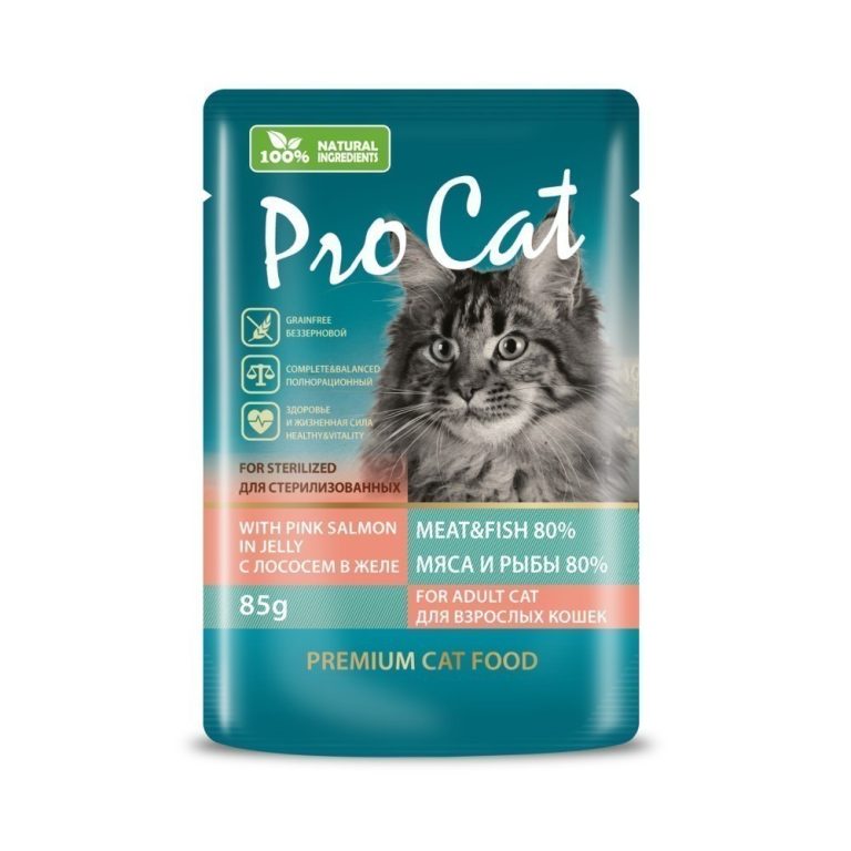 Корм для кошек Pro Cat для стерилизованных, с лососем в желе пауч 85г