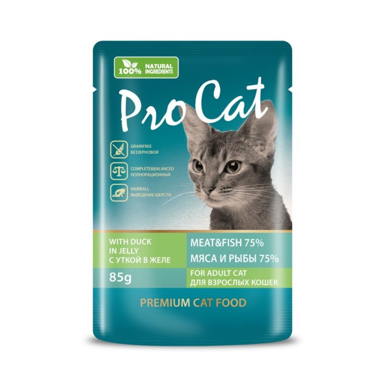 Корм для кошек Pro Cat для вывода шерсти, с уткой в желе пауч 85г Корм для кошек Pro Cat для вывода шерсти, с уткой в желе пауч 85г