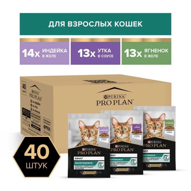 Корм для кошек Pro Plan Maintenance индейка, утка, ягненок в желе 40×85г НАБОР — цена и наличие Корм для кошек Pro Plan Maintenance индейка, утка, ягненок в желе 40×85г НАБОР