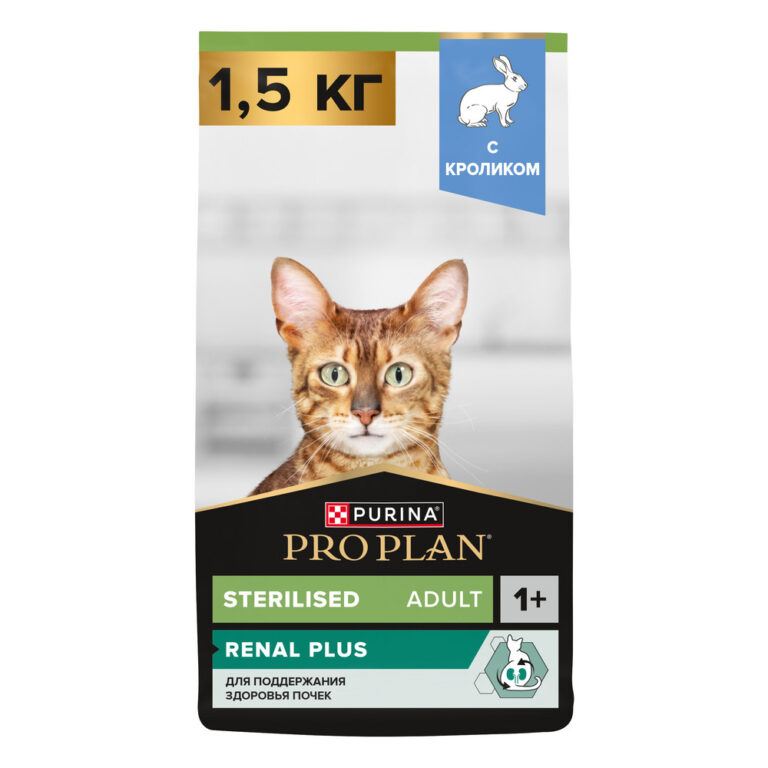 Корм для кошек Pro Plan Sterilised Renal Plus для стерилизованных, с кроликом сух. 1,5кг