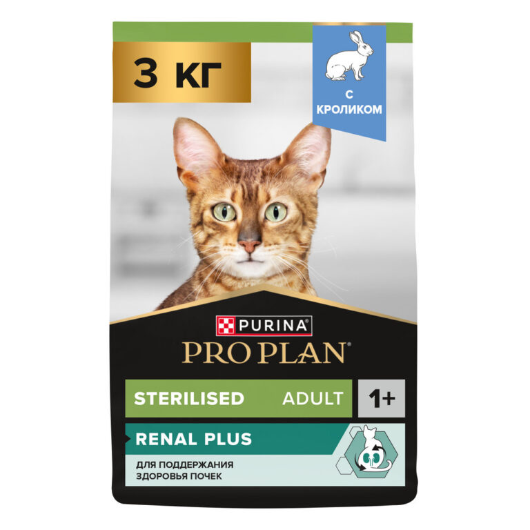 Корм для кошек Pro Plan Sterilised Renal Plus для стерилизованных, с кроликом сух. 3кг