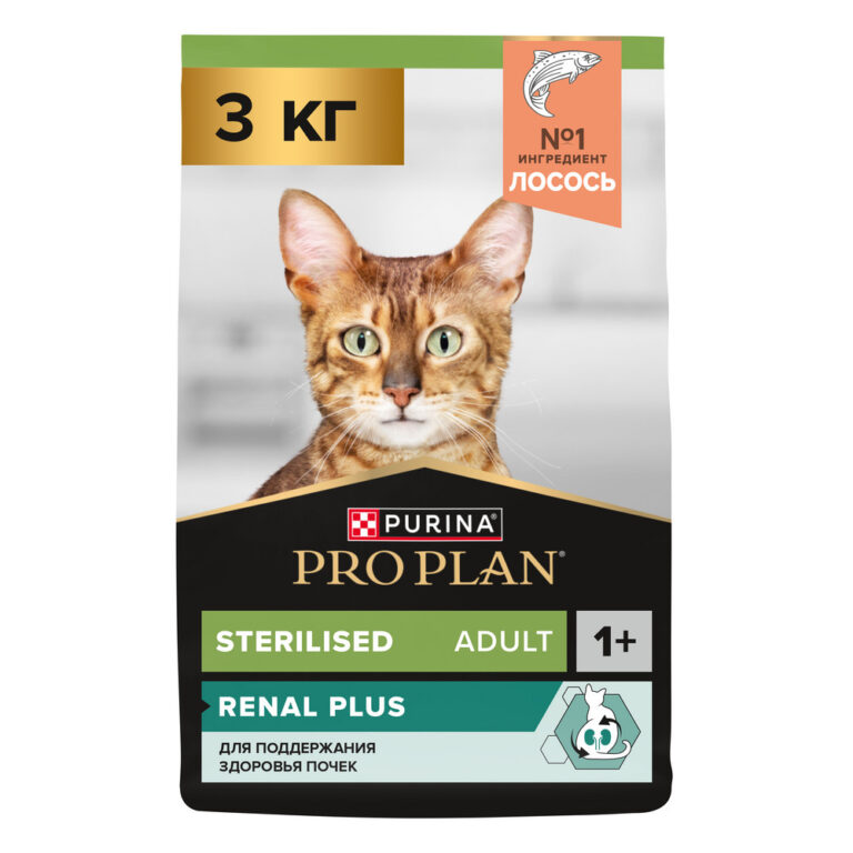 Корм для кошек Pro Plan Sterilised Renal Plus для стерилизованных, с лососем сух. 3кг
