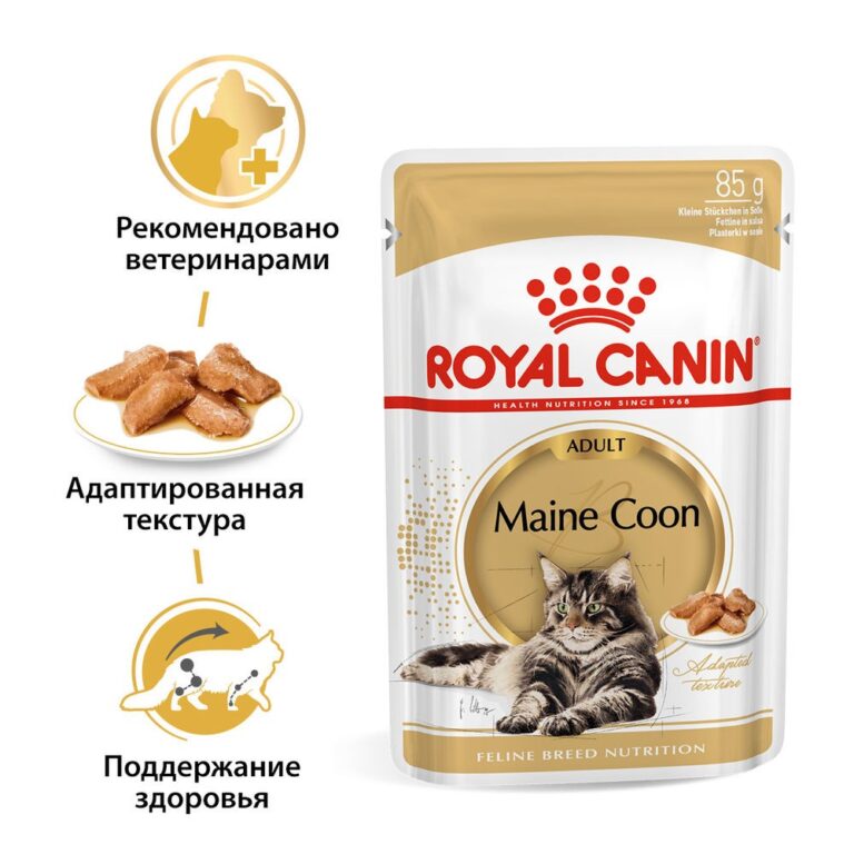Корм для кошек ROYAL CANIN Maine Coon Adult для породы Мэйн Кун, мясо в соусе пауч 85г — цена и наличие Корм для кошек ROYAL CANIN Maine Coon Adult для породы Мэйн Кун, мясо в соусе пауч 85г