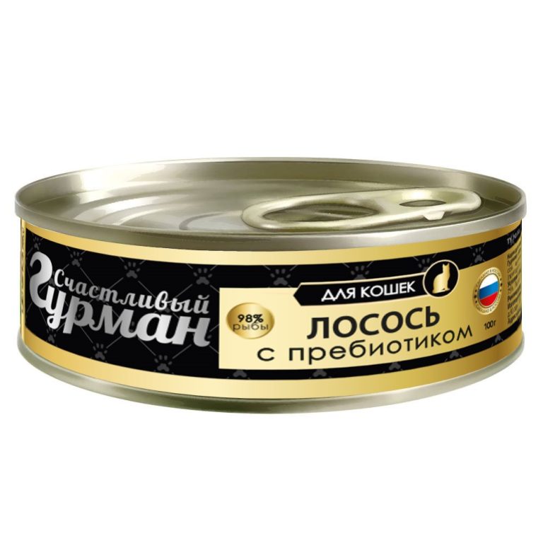 Корм для кошек СЧАСТЛИВЫЙ ГУРМАН Лосось натуральный с пребиотиком в желе, банка 100г Корм для кошек СЧАСТЛИВЫЙ ГУРМАН Лосось натуральный с пребиотиком в желе, банка 100г