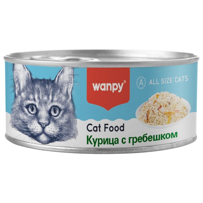 Корм для кошек WANPY Cat Курица с гребешком банка 95г Корм для кошек WANPY Cat Курица с гребешком банка 95г