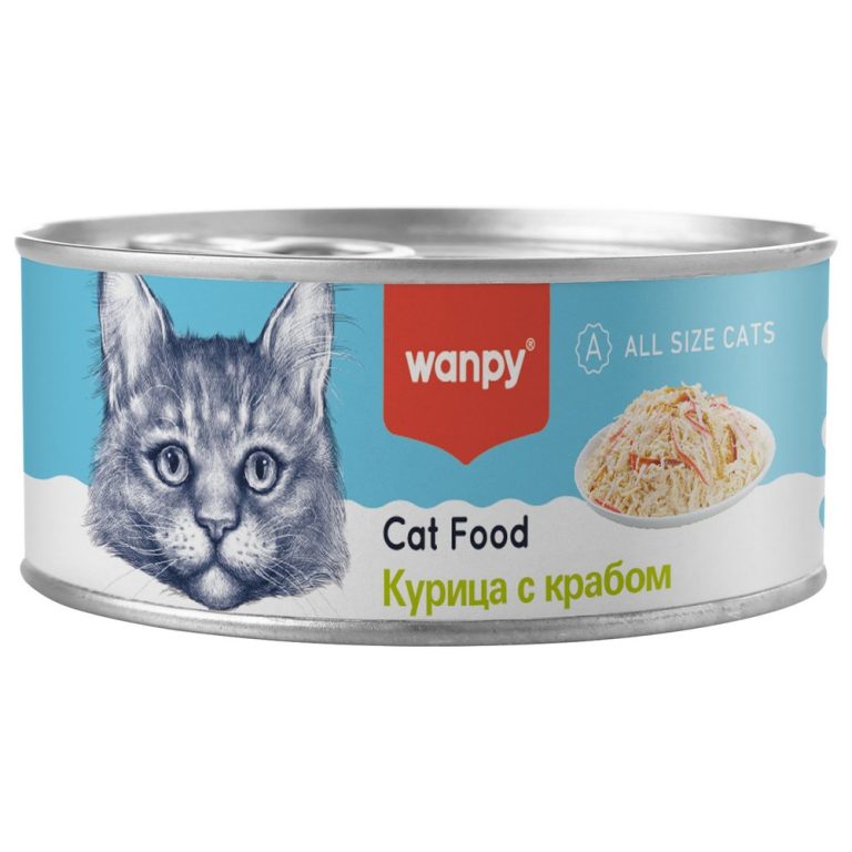 Корм для кошек WANPY Cat Курица с крабом банка 95г Корм для кошек WANPY Cat Курица с крабом банка 95г