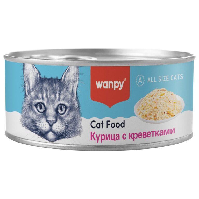 Корм для кошек WANPY Cat Курица с креветками банка 95г Корм для кошек WANPY Cat Курица с креветками банка 95г