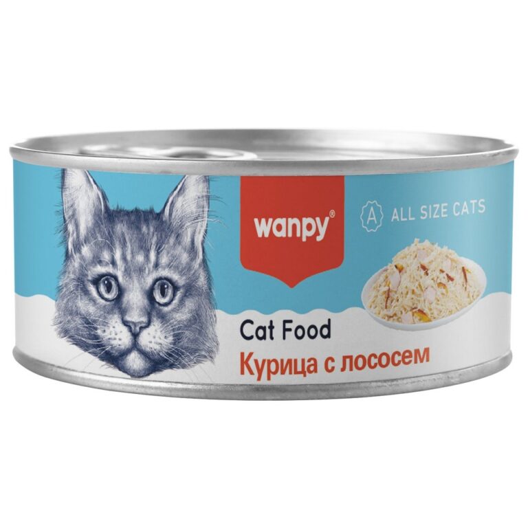 Корм для кошек WANPY Cat Курица с лососем банка 95г — цена и наличие Корм для кошек WANPY Cat Курица с лососем банка 95г
