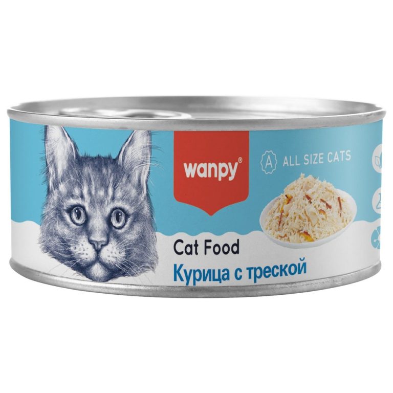 Корм для кошек WANPY Cat Курица с треской банка 95г Корм для кошек WANPY Cat Курица с треской банка 95г