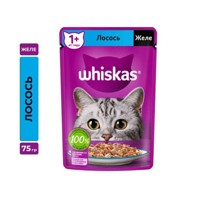 Корм для кошек Whiskas лосось в желе пауч 75г