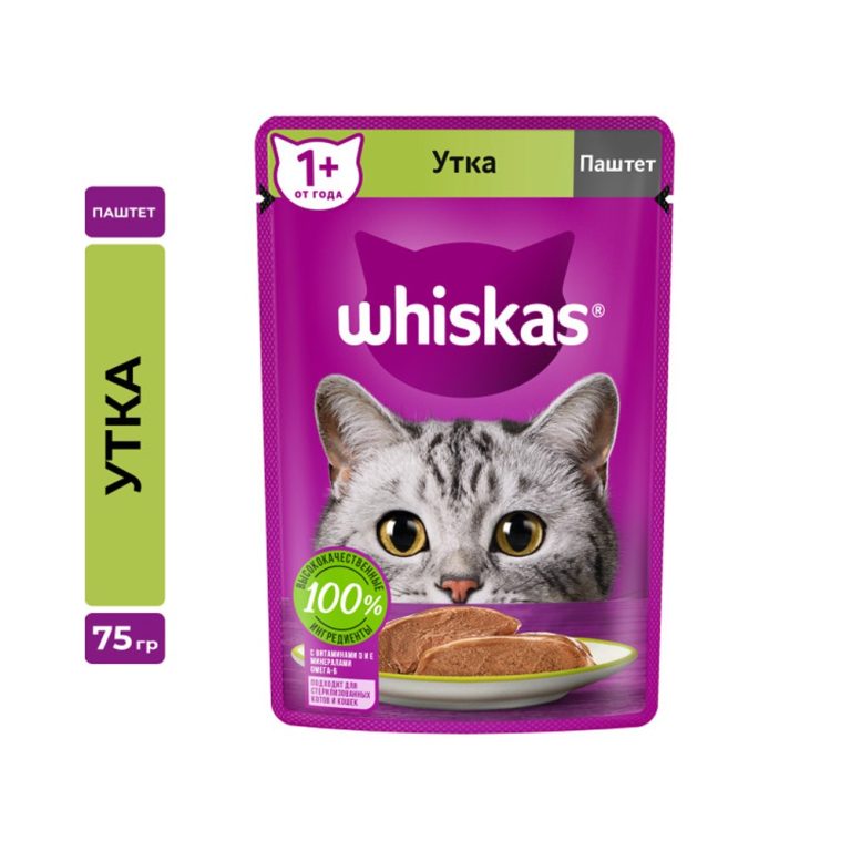 Корм для кошек Whiskas утка паштет пауч 75г Корм для кошек Whiskas утка паштет пауч 75г