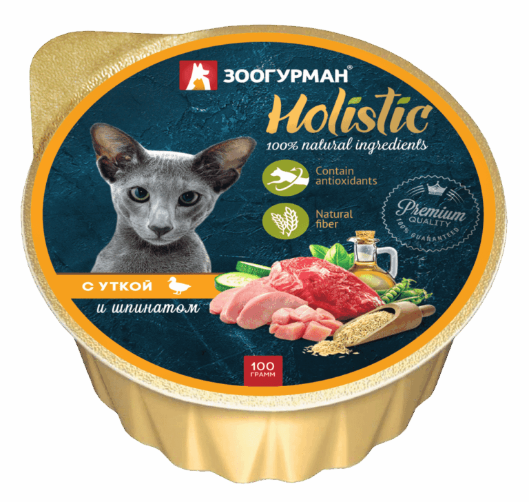 Корм для кошек Зоогурман Holistic Утка со шпинатом, ламист. 100г