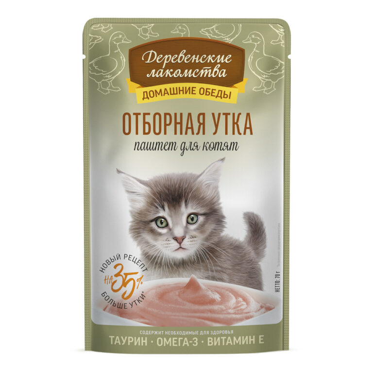 Корм для котят ДЕРЕВЕНСКИЕ ЛАКОМСТВА Отборная утка паштет пауч 70г