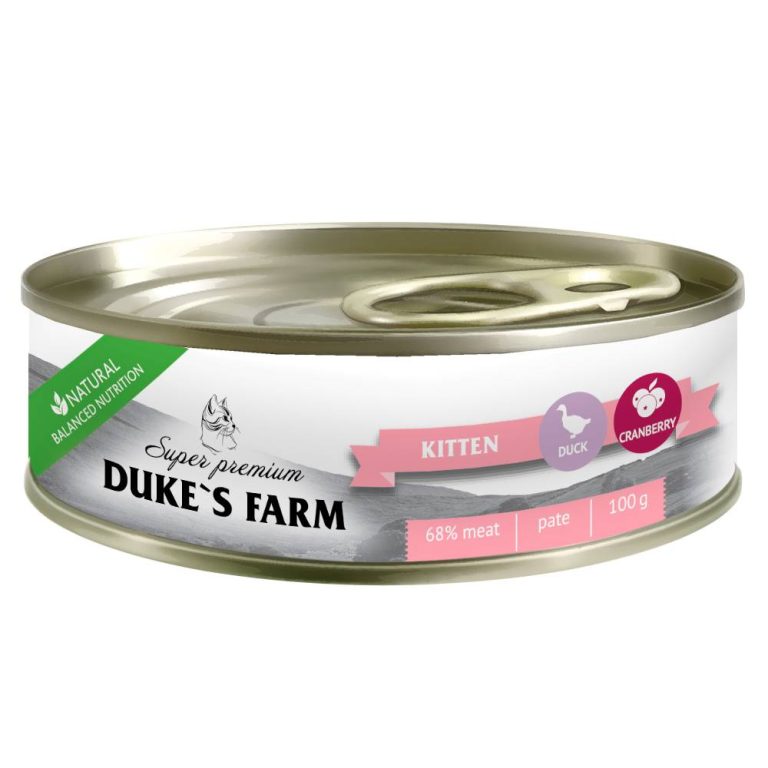 Корм для котят DUKE'S FARM паштет утка, шпинат банка 100г Корм для котят DUKE’S FARM паштет утка, шпинат банка 100г