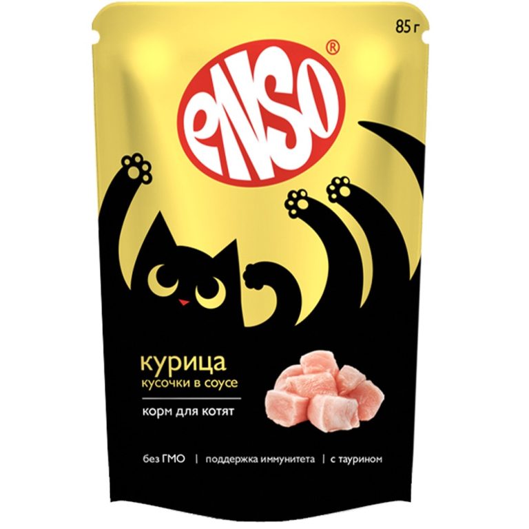Корм для котят ENSO кусочки в соусе с курицей пауч 85г Корм для котят ENSO кусочки в соусе с курицей пауч 85г