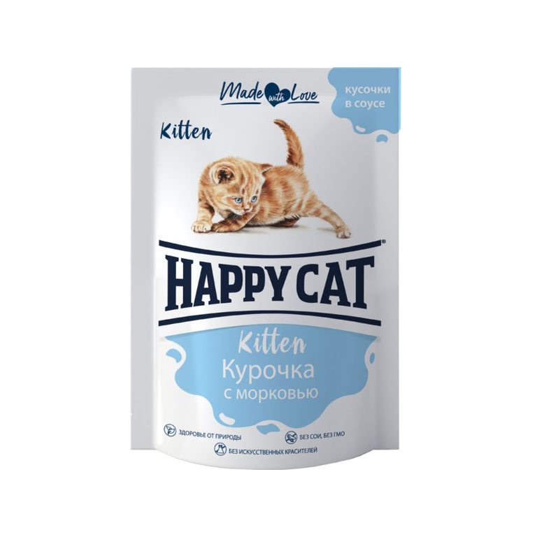 Корм для котят HAPPY CAT курочка с морковью в соусе пауч 100г Корм для котят HAPPY CAT курочка с морковью в соусе пауч 100г