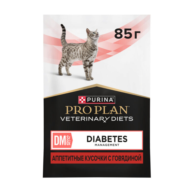Корм для котят и кошек Pro Plan Veterinary Diets DM St/Ox Diabetes Management при диаб.,гов.пауч 85г Корм для котят и кошек Pro Plan Veterinary Diets DM St/Ox Diabetes Management при диаб.,гов.пауч 85г