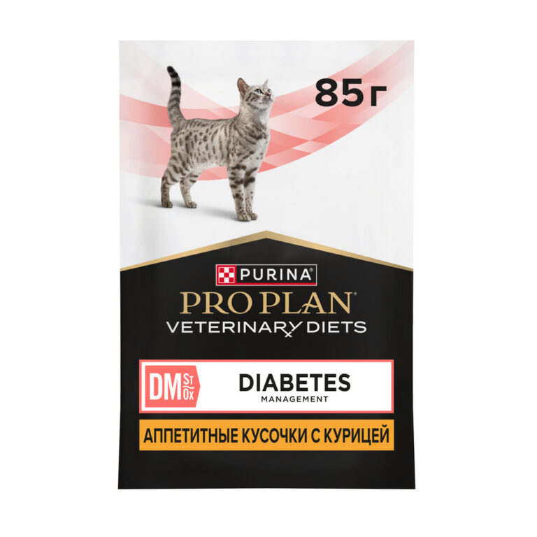 Корм для котят и кошек Pro Plan Veterinary Diets DM St/Ox Diabetes Management при диаб.,кур.пауч 85г — цена и наличие Корм для котят и кошек Pro Plan Veterinary Diets DM St/Ox Diabetes Management при диаб.,кур.пауч 85г