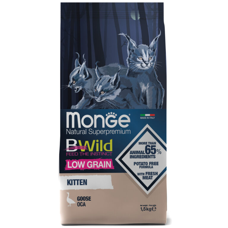 Корм для котят Monge Cat BWild Low Grain мясо гуся сух. 1,5кг