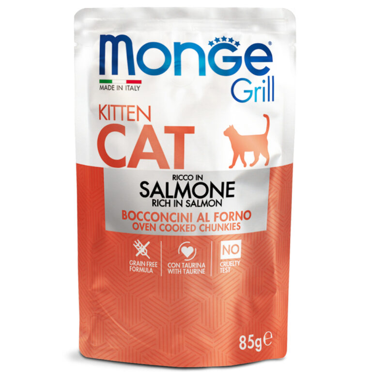 Корм для котят Monge Cat Grill Pouch норвежский лосось пауч 85г — цена и наличие Корм для котят Monge Cat Grill Pouch норвежский лосось пауч 85г